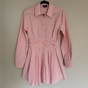 Bardot Blush Pink Long Sleeve Collared “Leoni” Mini Shirt Dress Size S (US 4)